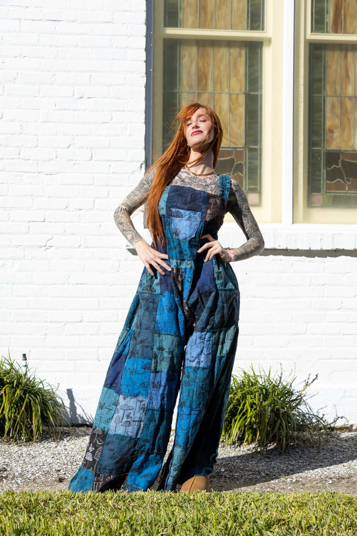 ロンパース・カバーオール Nova Quilt Overall Iris Confetti 12-18m Patchwork Mushroom Pallazzo Overalls - Comfortable & Fair Trade