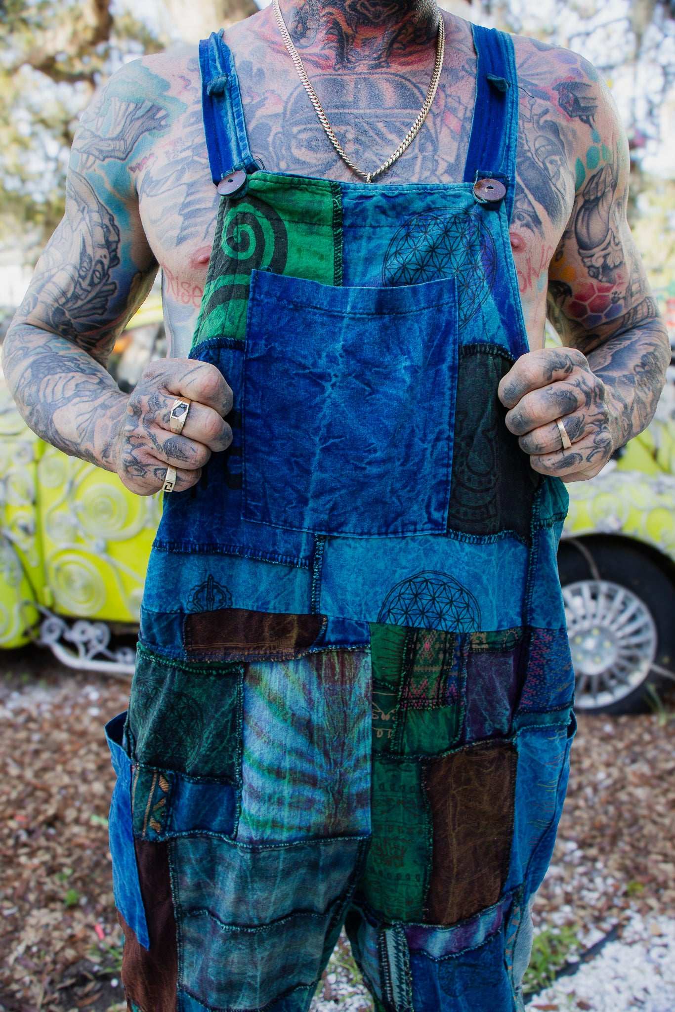 Straight Leg Patchwork Overalls