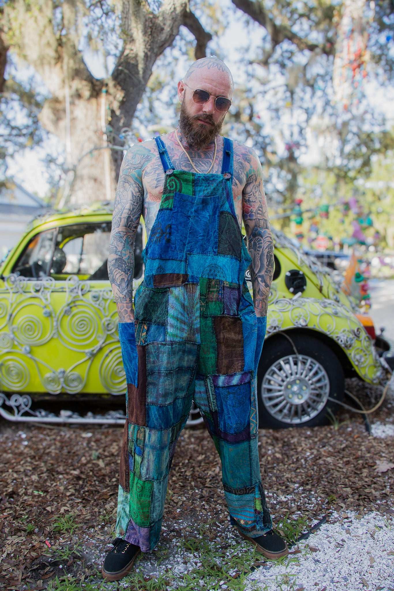 Straight Leg Patchwork Overalls
