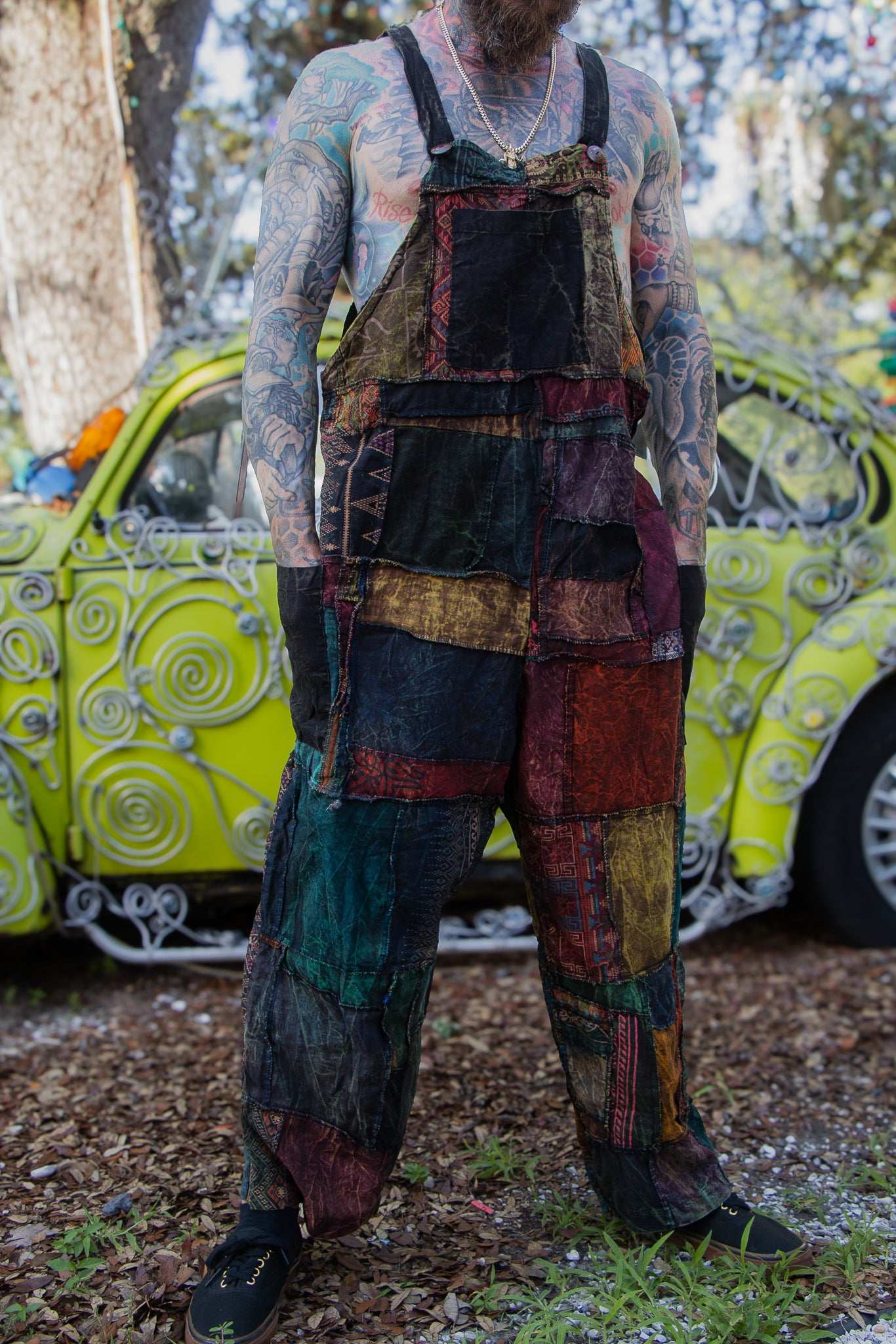Straight Leg Patchwork Overalls