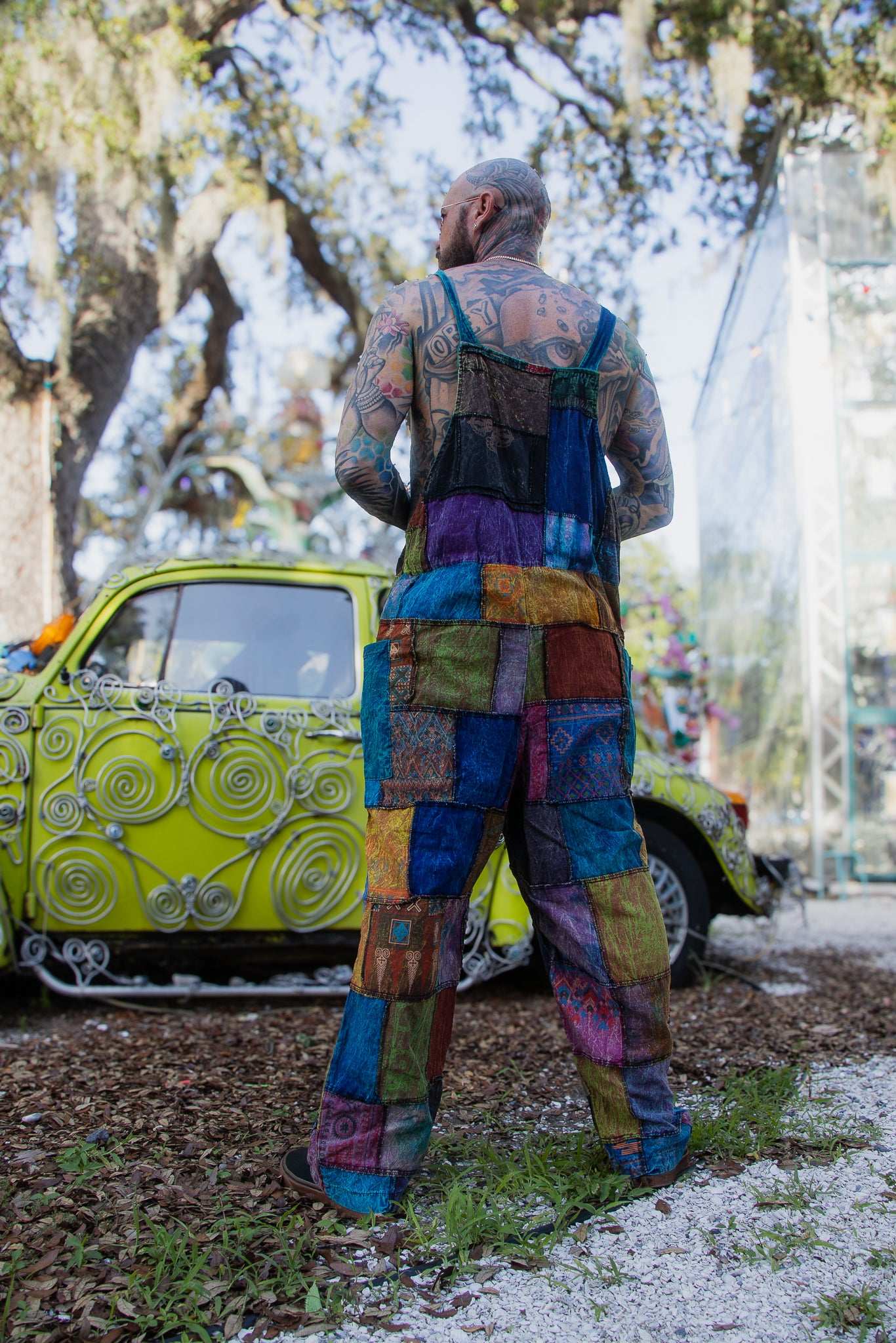 Straight Leg Patchwork Overalls