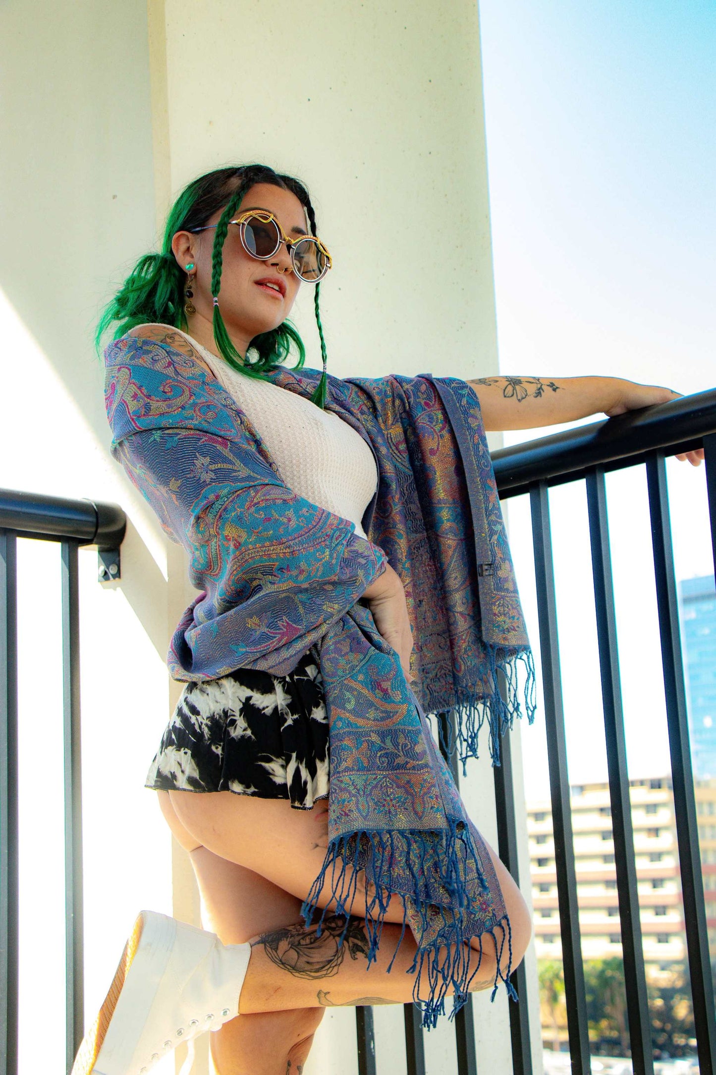 Purple multicolor rave pashmina