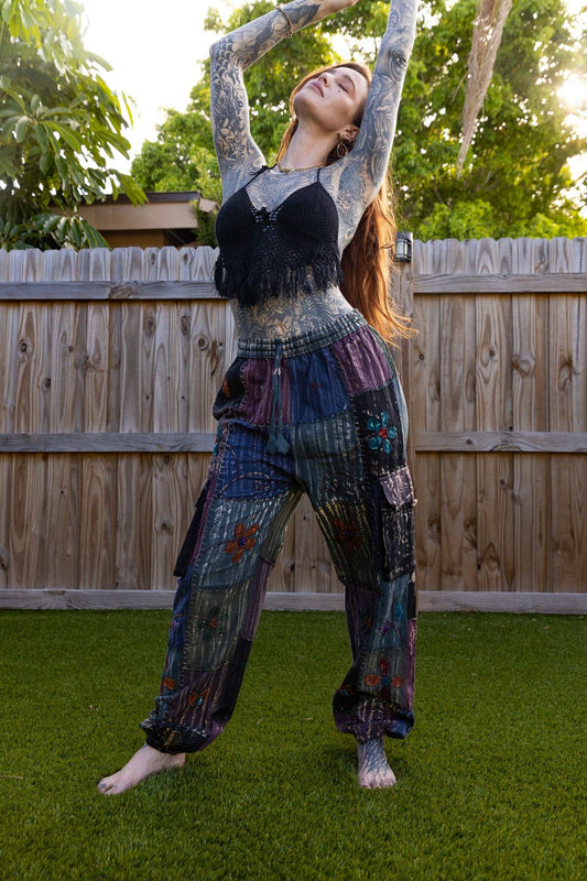 Dark Patchwork Flower Pants