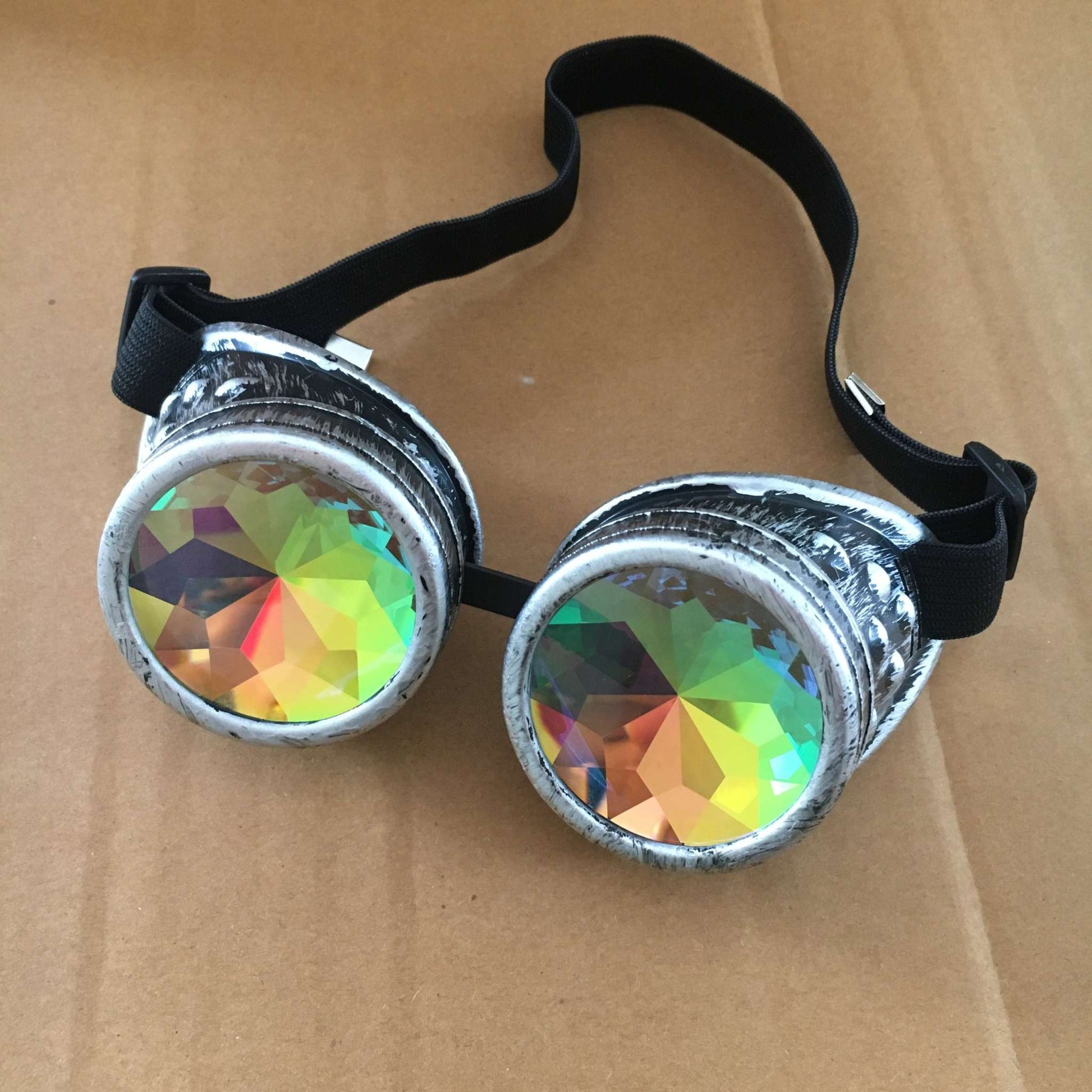 Avant-garde kaleidoscope goggles with colorful crystal lenses, full frame design for adult COSPLAY and party outfits.