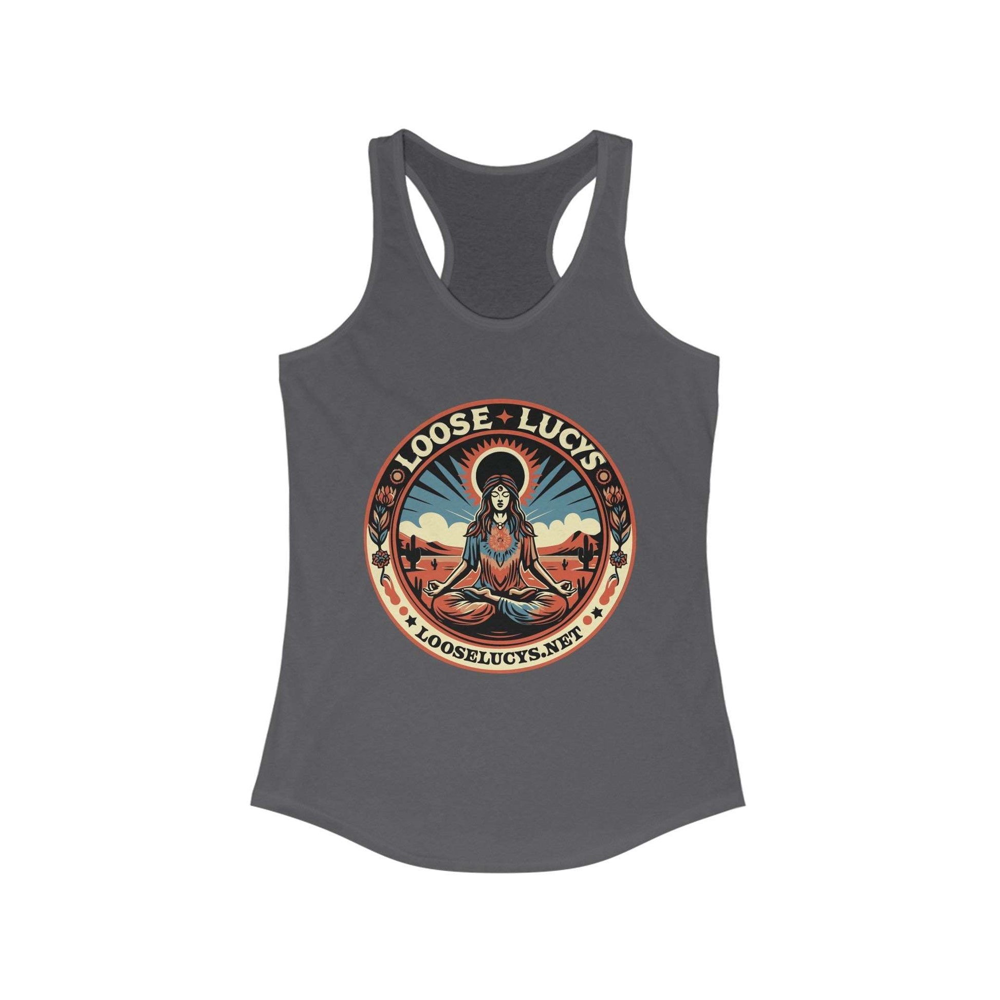 Loose Lucys Women's Ideal Racerback Tank with graphic design, lightweight fabric, and scooped neckline.