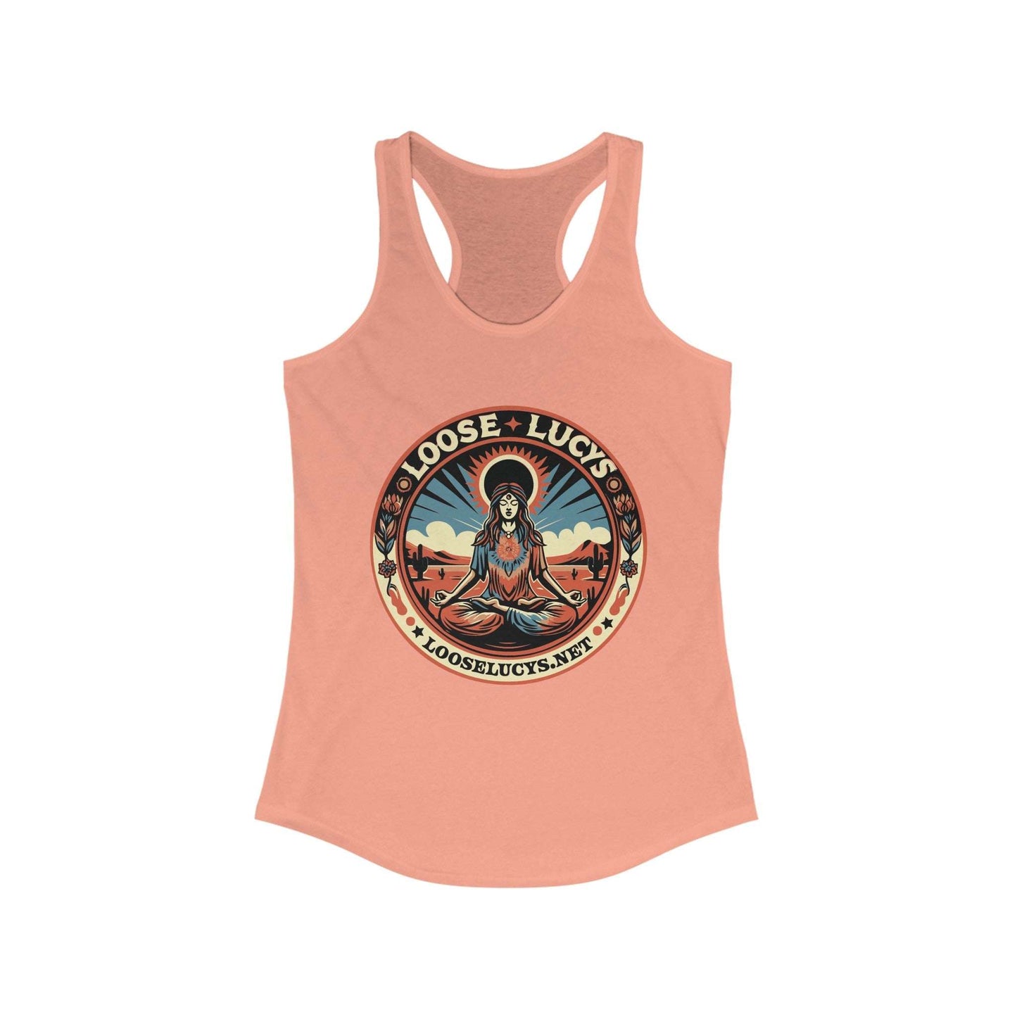 Loose Lucys Women's Ideal Racerback Tank with vibrant graphic design on lightweight fabric.