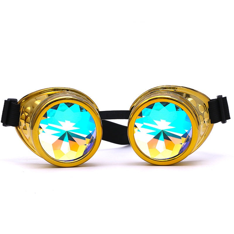 Avant-garde kaleidoscope goggles for cosplay or party, ABS and crystal drill material.