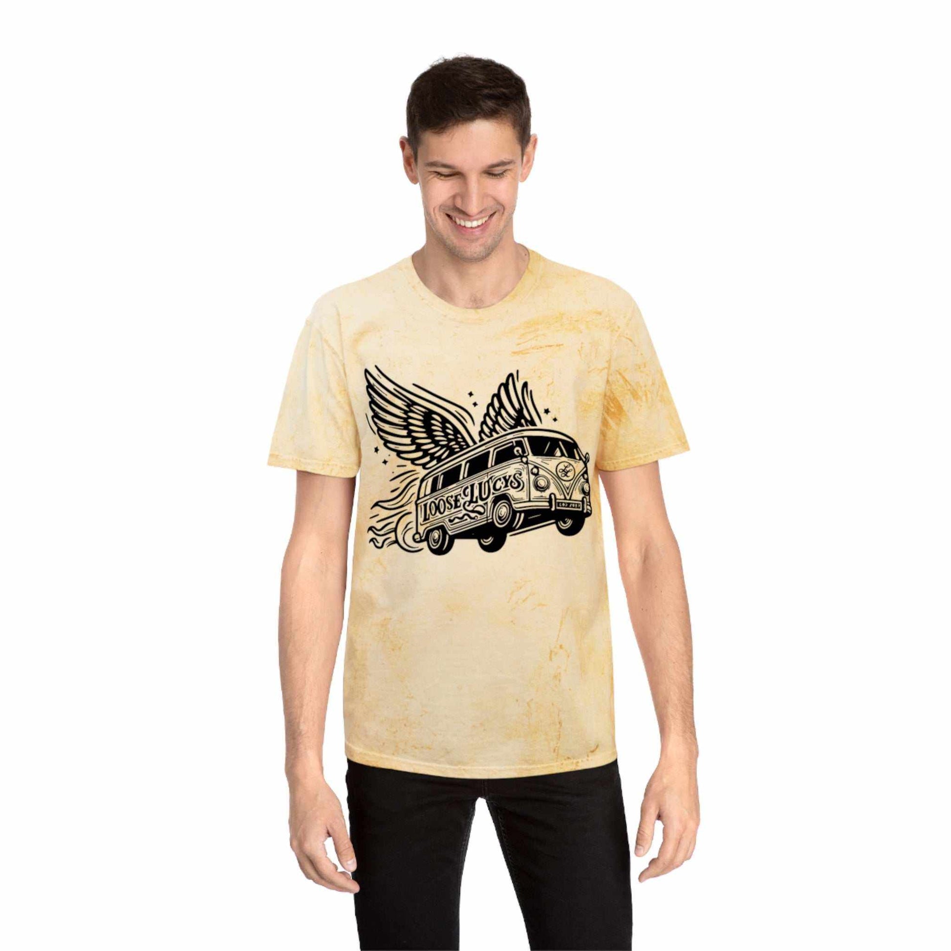 Color Blast Loose Lucys T-Shirt with vibrant design, relaxed fit, ideal for music festivals.