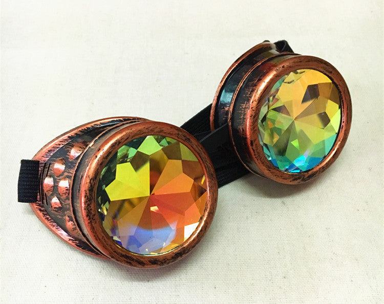 Avant-garde kaleidoscope goggles with crystal lenses and ABS frame for cosplay and parties.