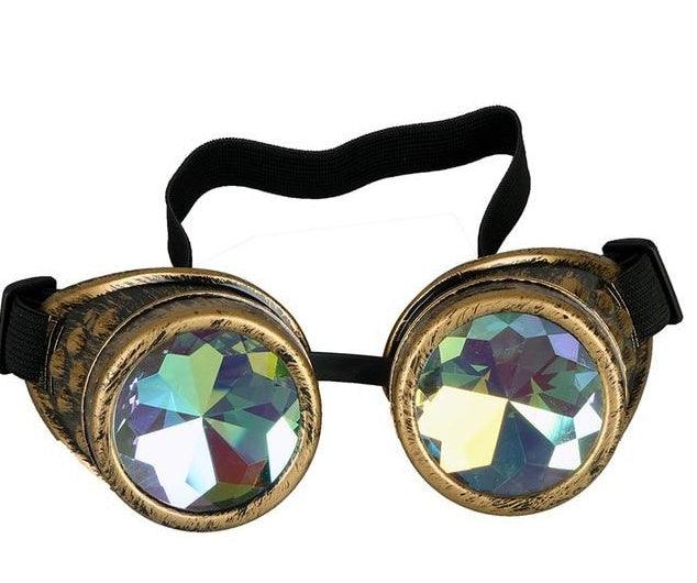 Avant-garde kaleidoscope goggles with ABS frame and crystal lenses, ideal for cosplay and parties.