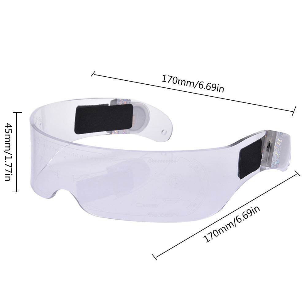 Transparent laser protective future glasses with black accents, featuring measurements of 170mm x 45mm.