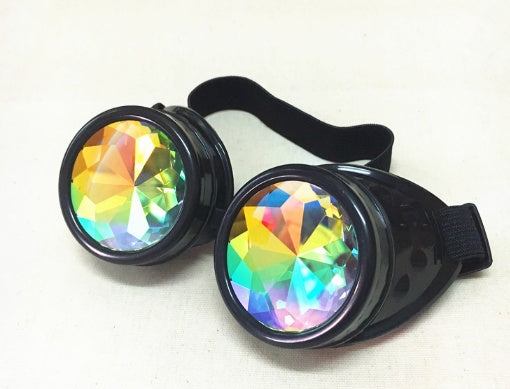 Avant-garde kaleidoscope goggles with crystal lenses, perfect for cosplay and party wear.