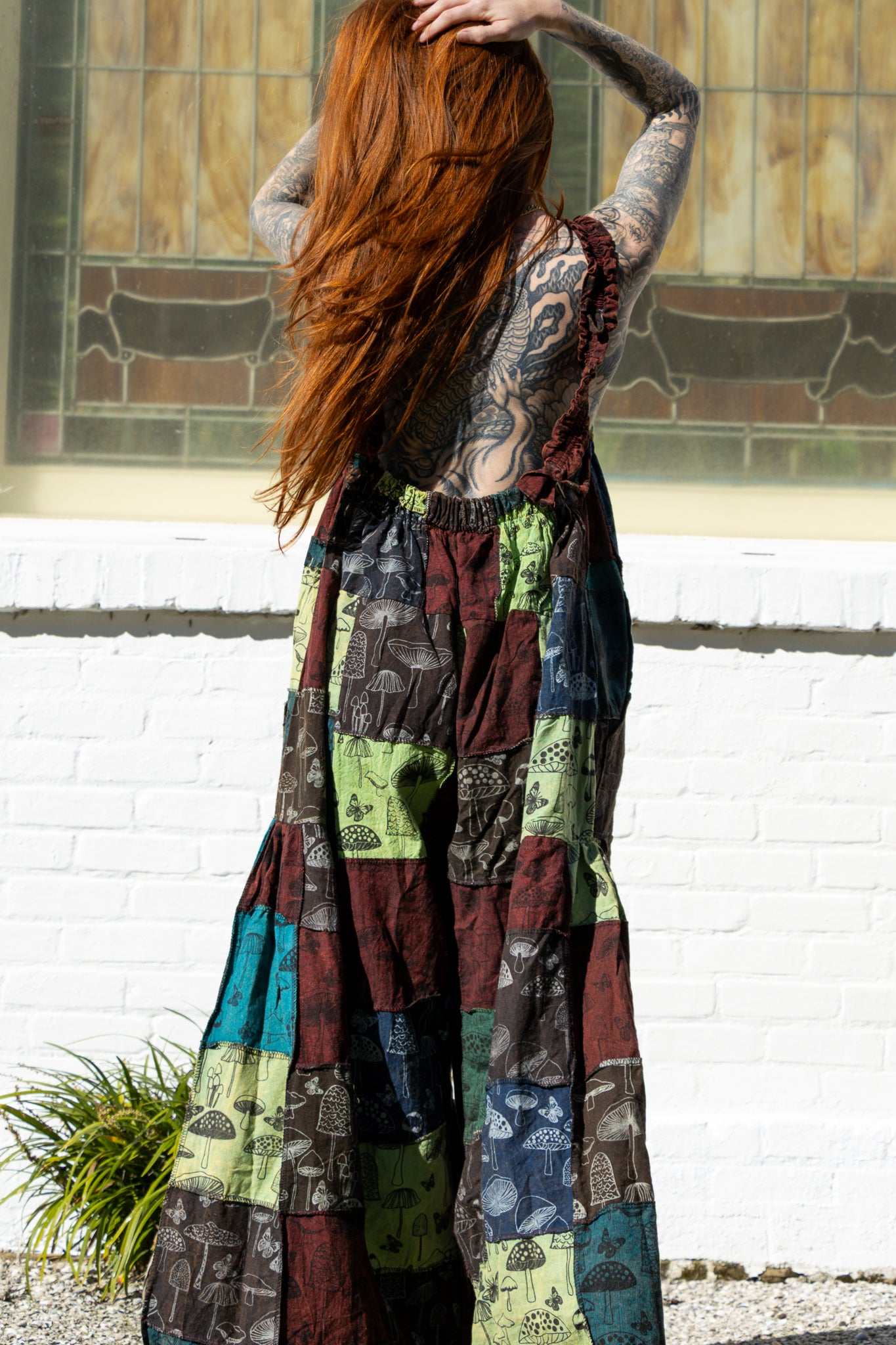 Patchwork Mushroom Pallazzo Overalls - Comfortable & Fair Trade