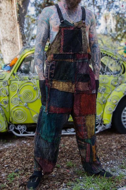 Straight Leg Patchwork Overalls