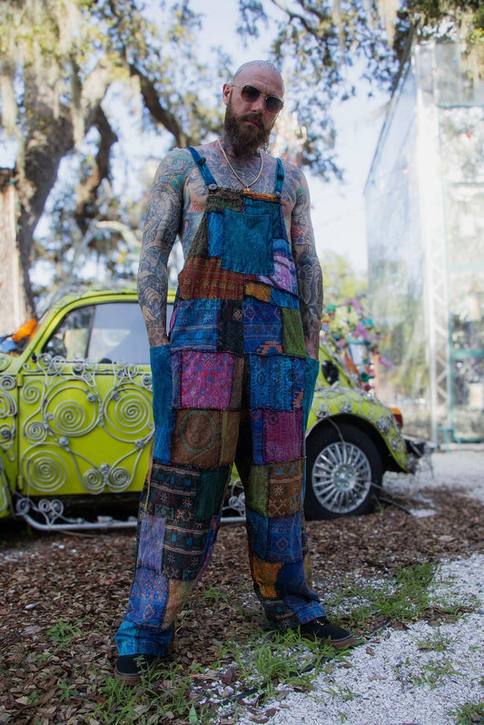 Straight Leg Patchwork Overalls