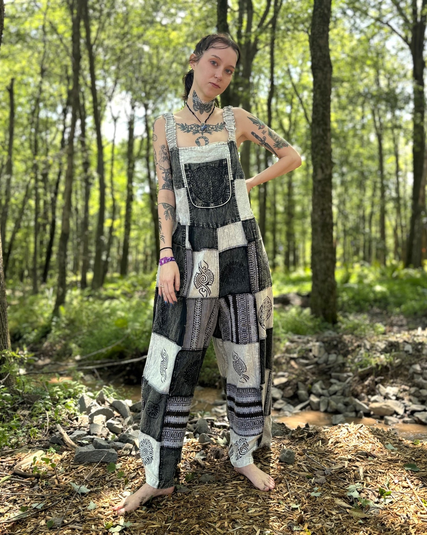 Black & White Patchwork Overalls