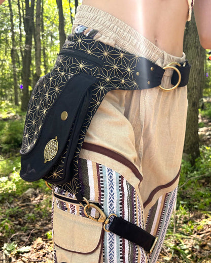 Festival leg harness belt bag with metal embellishment, fair trade and handmade.
