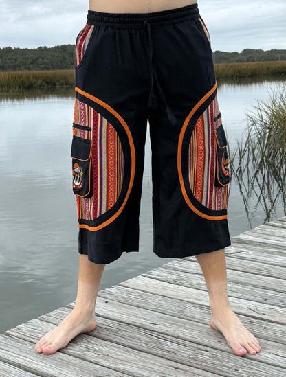 3/4 Mushroom shorts- IKAT, 100% cotton, fair trade, designed in America, manufactured in Nepal.