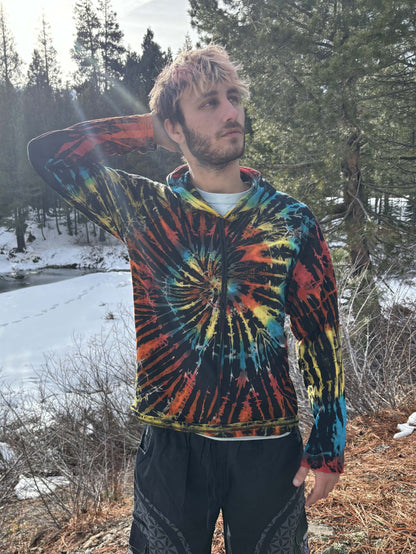 Light Tye-Dye Hoodie in vibrant colors, 100% cotton, handmade design.