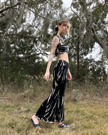 Tie-Dye Bell Bottoms modeled outdoors with nature background.