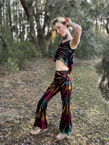  pants in a forest setting.