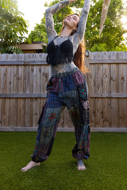 Dark Patchwork Flower Pants