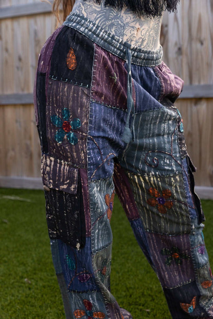 Dark Patchwork Flower Pants