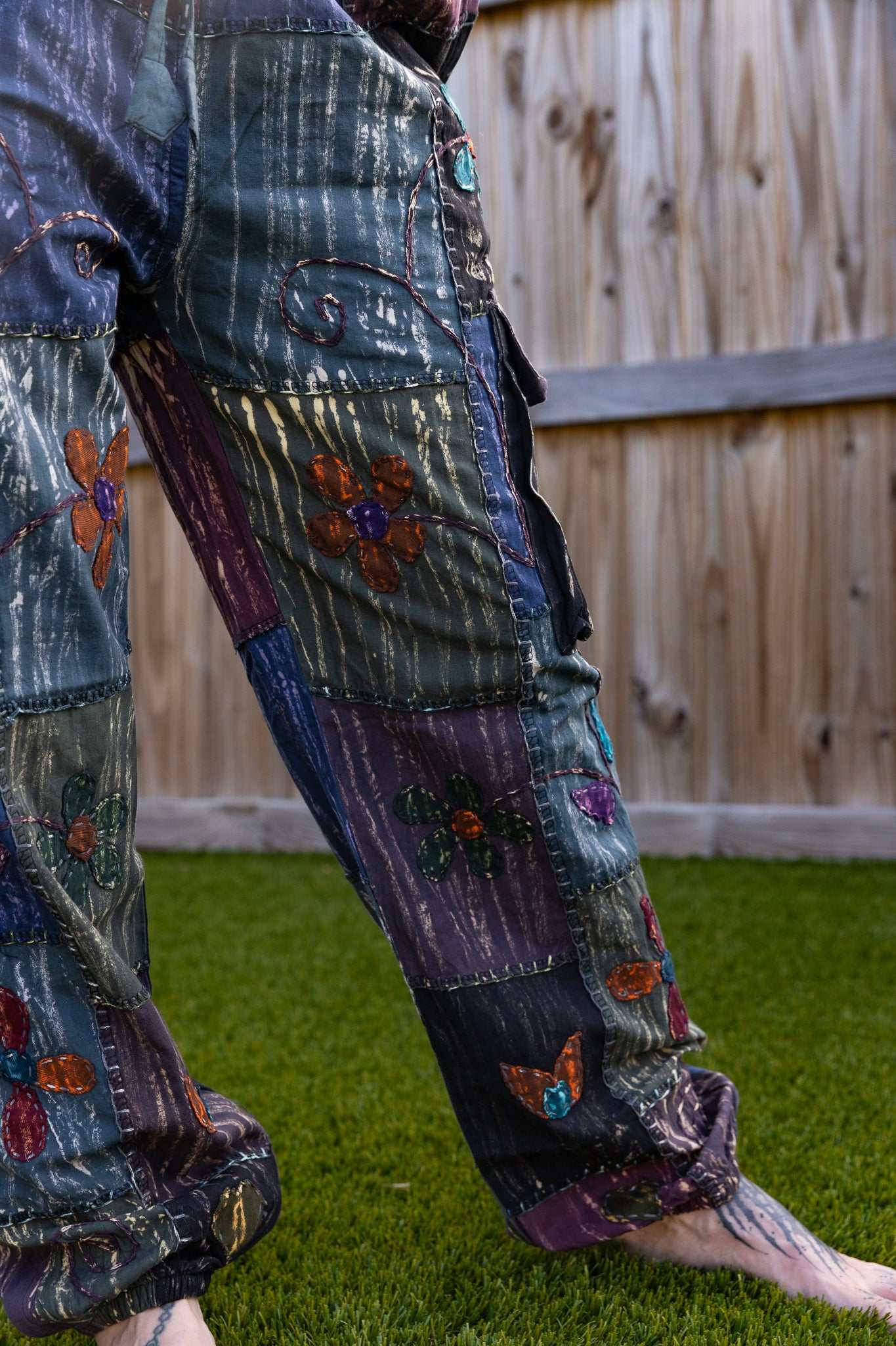 Dark Patchwork Flower Pants