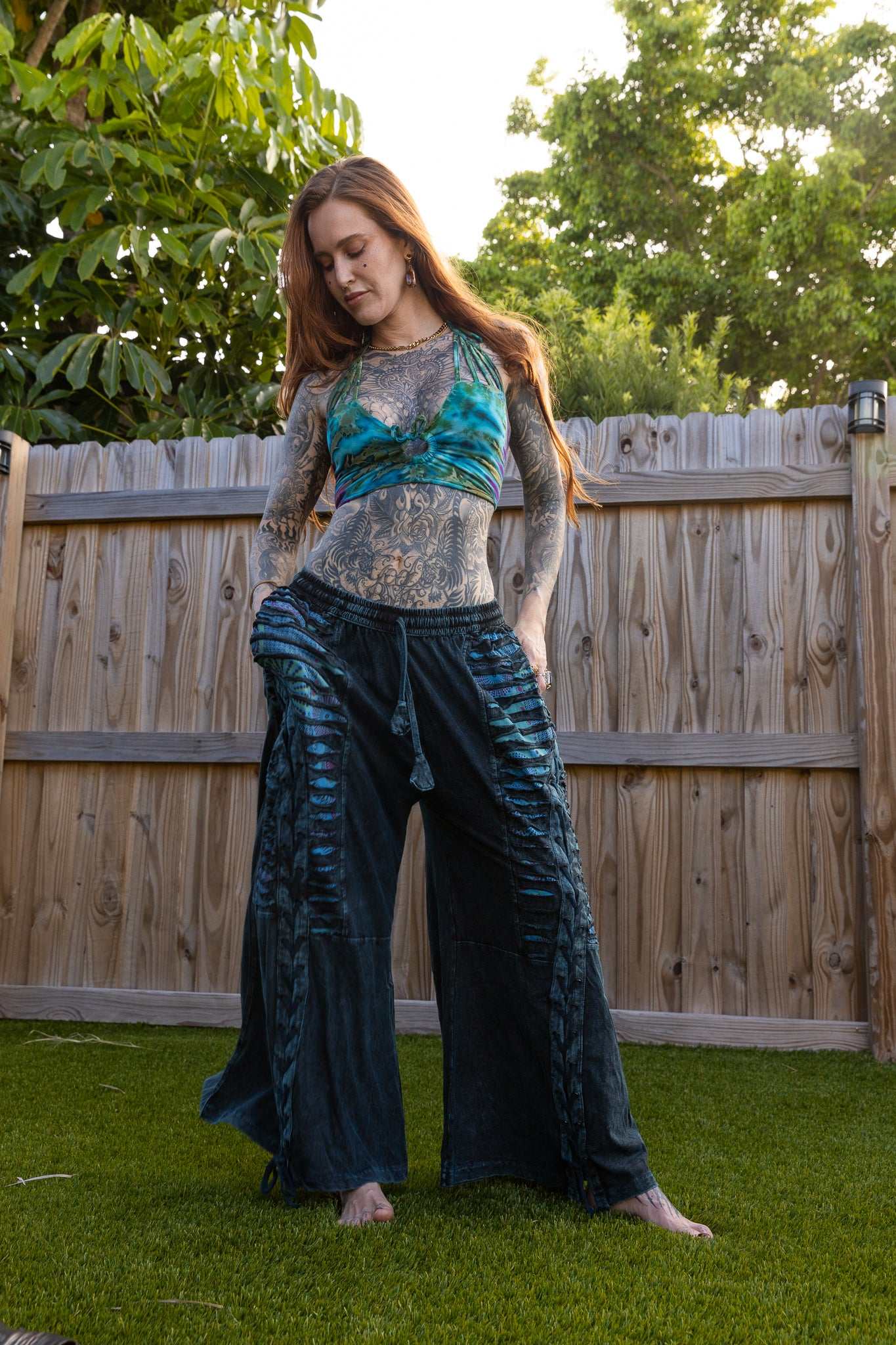 Mystic distressed wide-leg pants
