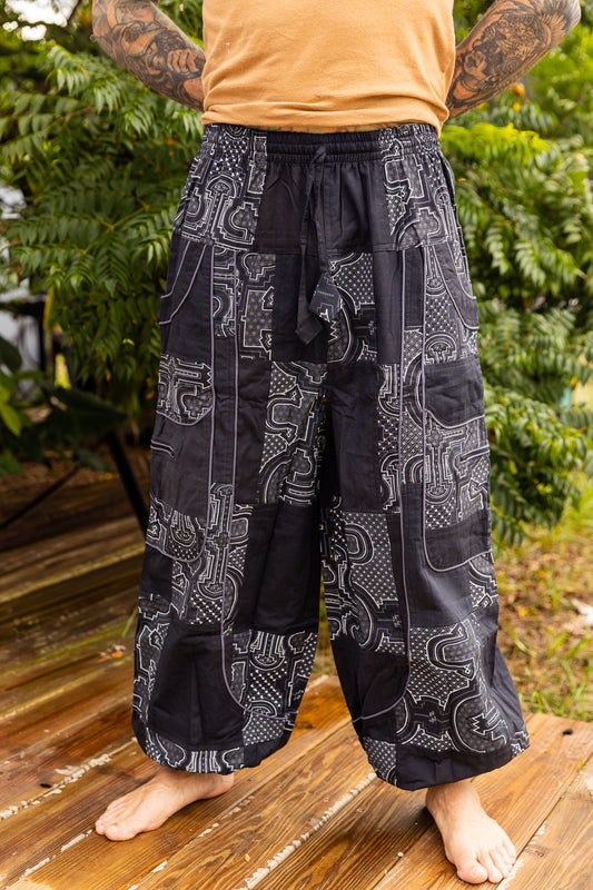 Black Aztec patchwork pants