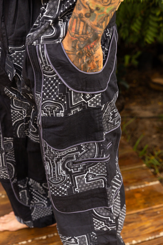Black Aztec patchwork pants